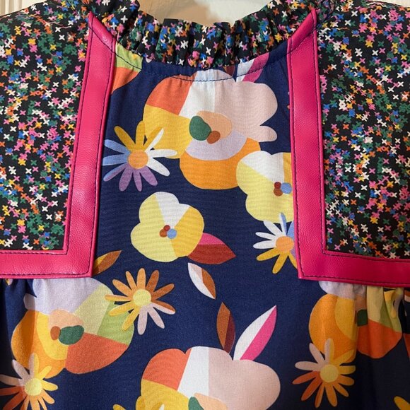 NEW Women's SSYS Two Fabric Navy Floral Design Long Sleeve Blouse - Small - Picture 3 of 3